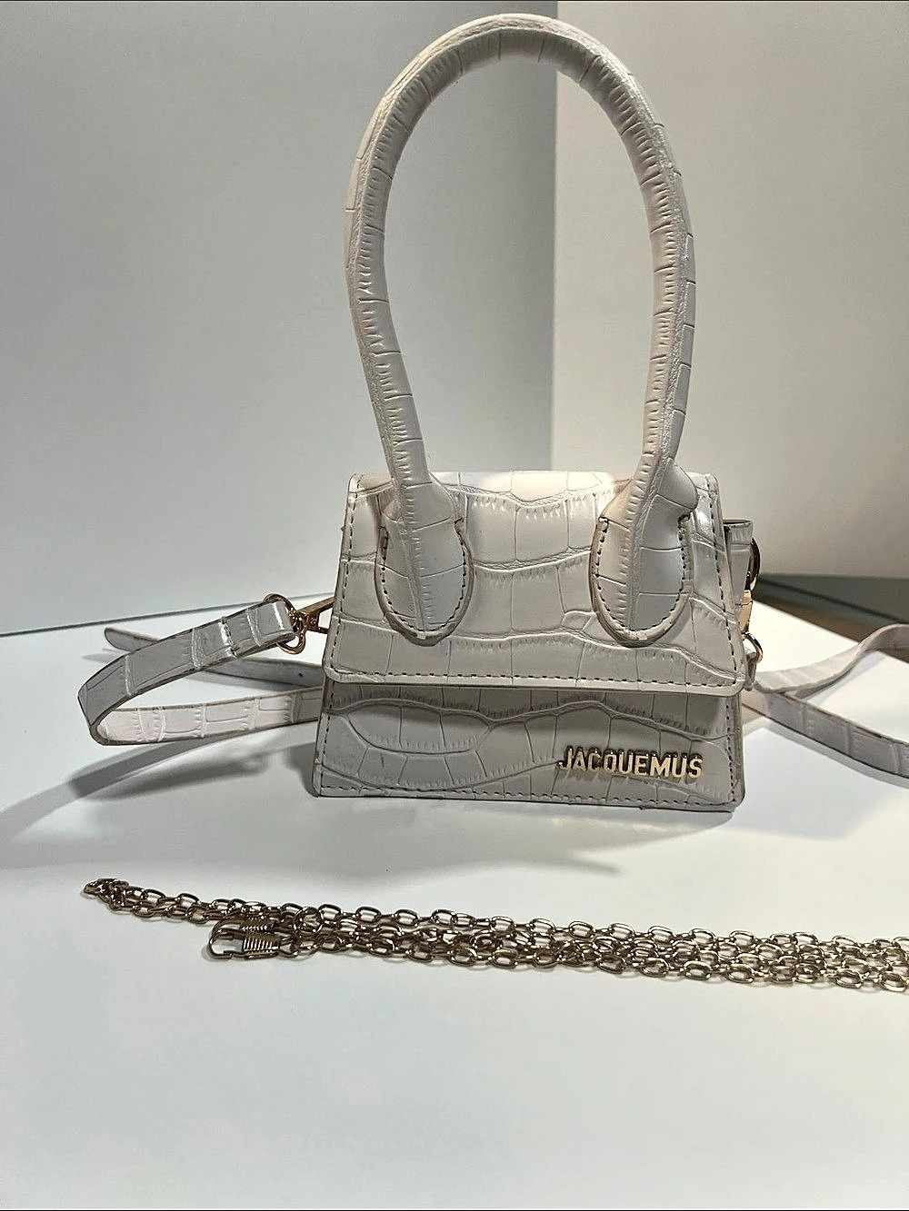 Jacquemus Le Chiquito Mini Bag Croc-Embossed White